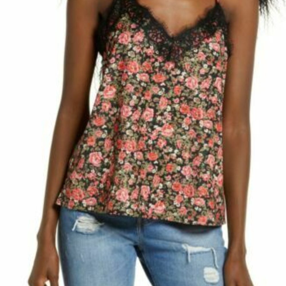 BP. Betsy Rose Multicolored Floral Lace Trim Satin Camisole Top Various …